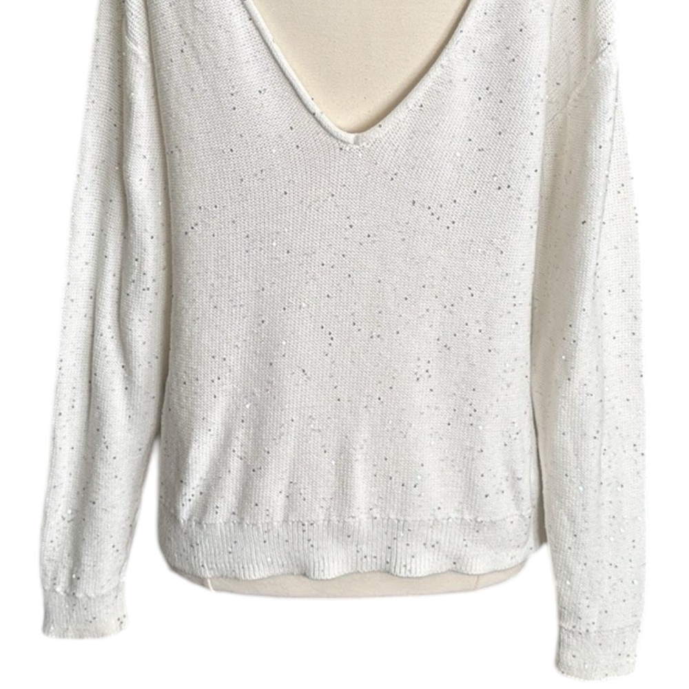 ZARA Ivory Cotton Sequin Knit Sweater Minimalist‎ Chic Low Back Size Medium - Picture 11 of 16